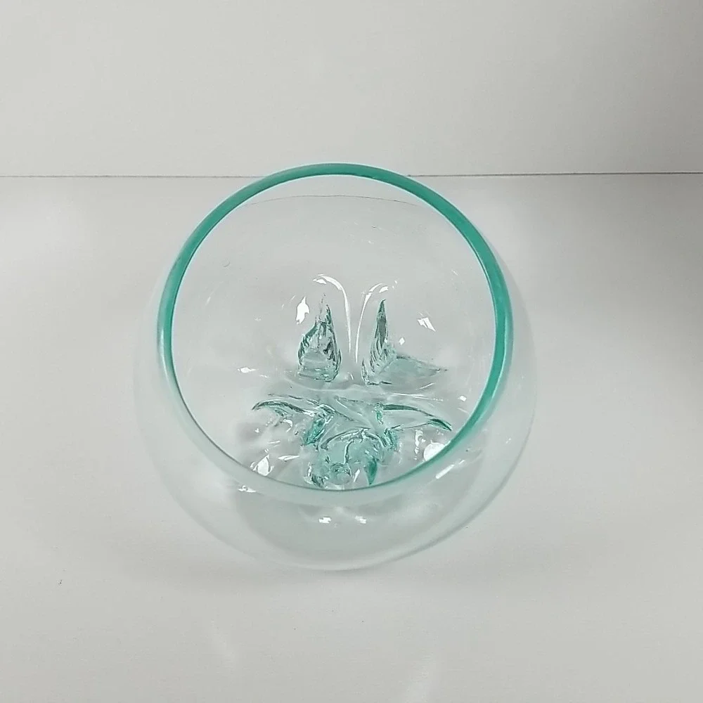 Molten Aqua Art Glass Bowl Decorative Terrarium Vase FreeForm Unique Planter